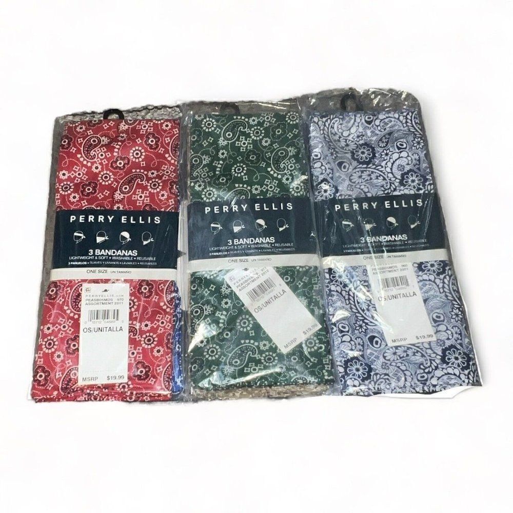 Perry Ellis Portfolio Mens Assorted 3 Packs Of Bandanas 9 Total Lot Set New